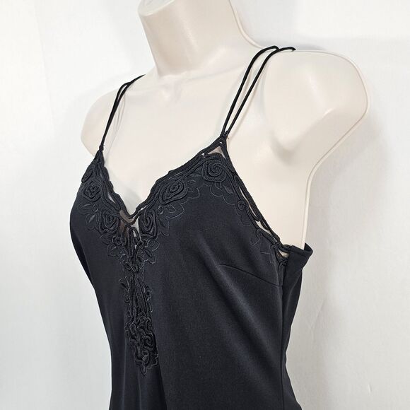 Vintage Black A-line Maxi Dress Lace Front Spaghetti Straps Approx. Size S - Picture 4 of 7